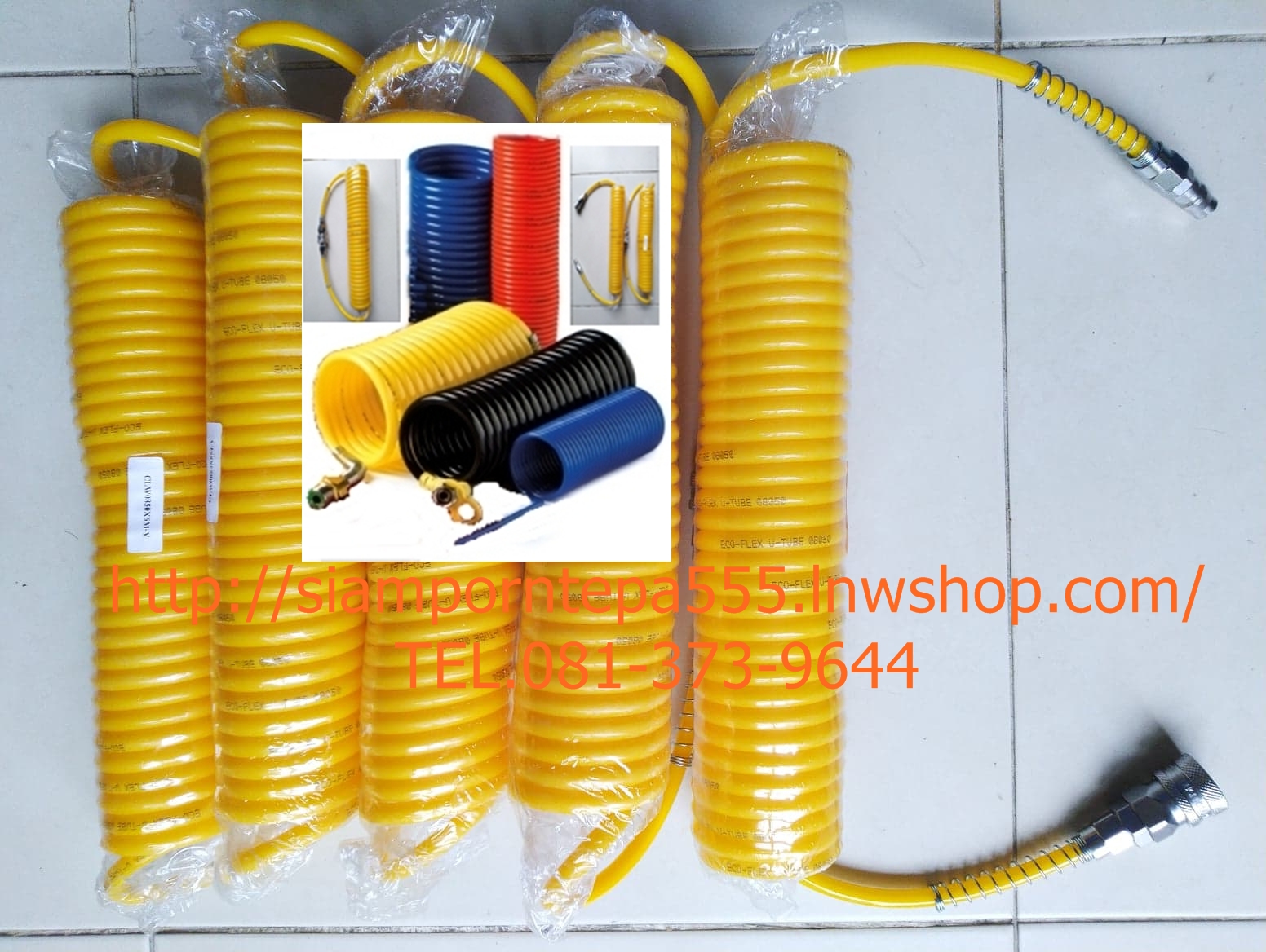 CLW0640-6M สายลมขดสปริง PU size 6x4 mm.ยาว 6 เมตร สีแดง ดำ ขาว ฟ้า เหลือง ส้ม ส่งฟรีทั่วประเทศ