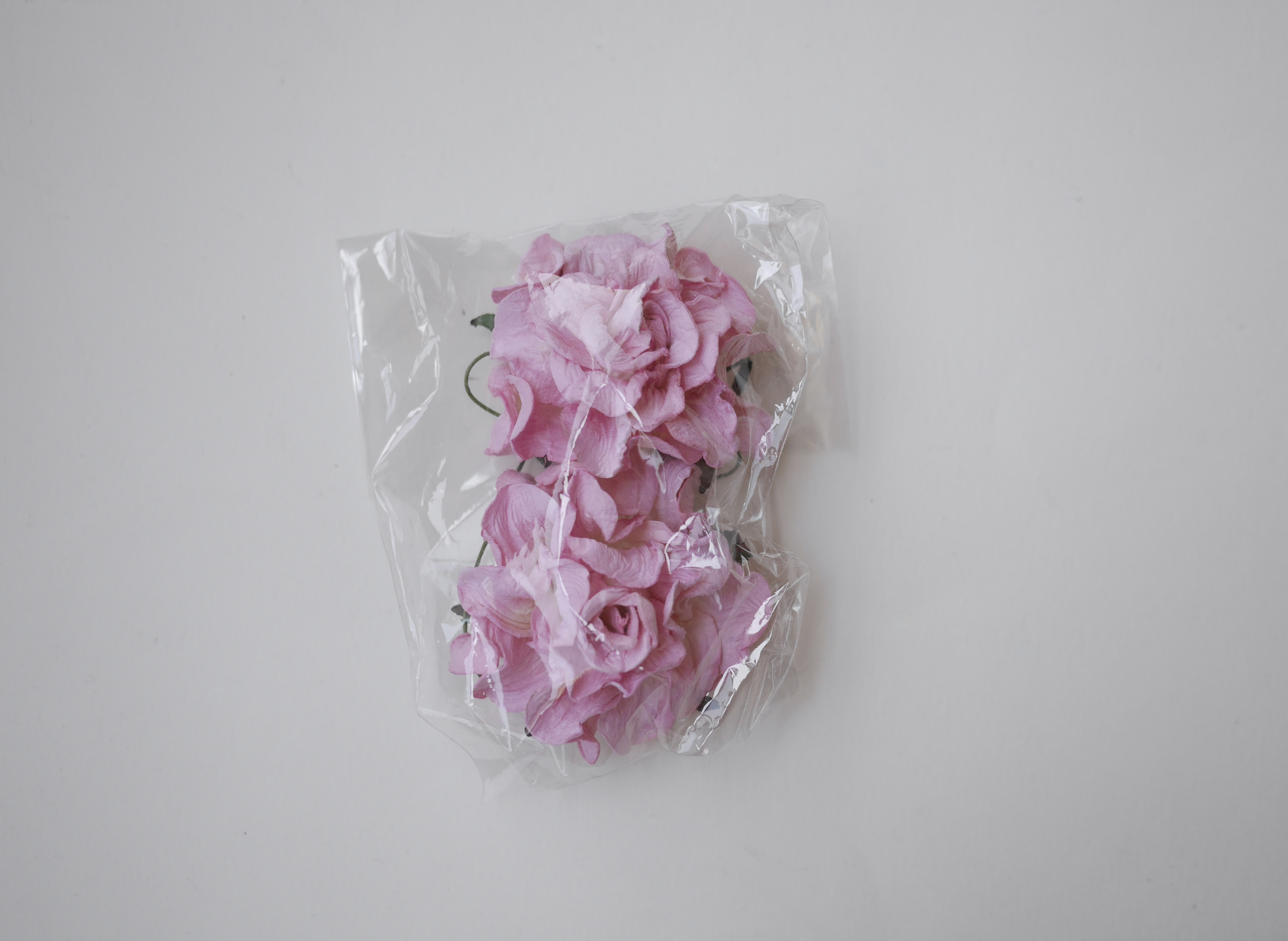 ดอกไม้ประดิษฐ์ ดอกไม้กระดาษสา ตกแต่งงานแต่งงาน งานแต่งงาน ดอกไม้ทำมงกุฎ ดอกกุหลาบขนาดใหญ่ 7 cm. 2 ดอก กลีบบิด สีชมพูปัดสีขาวข้างใน pink brush white color