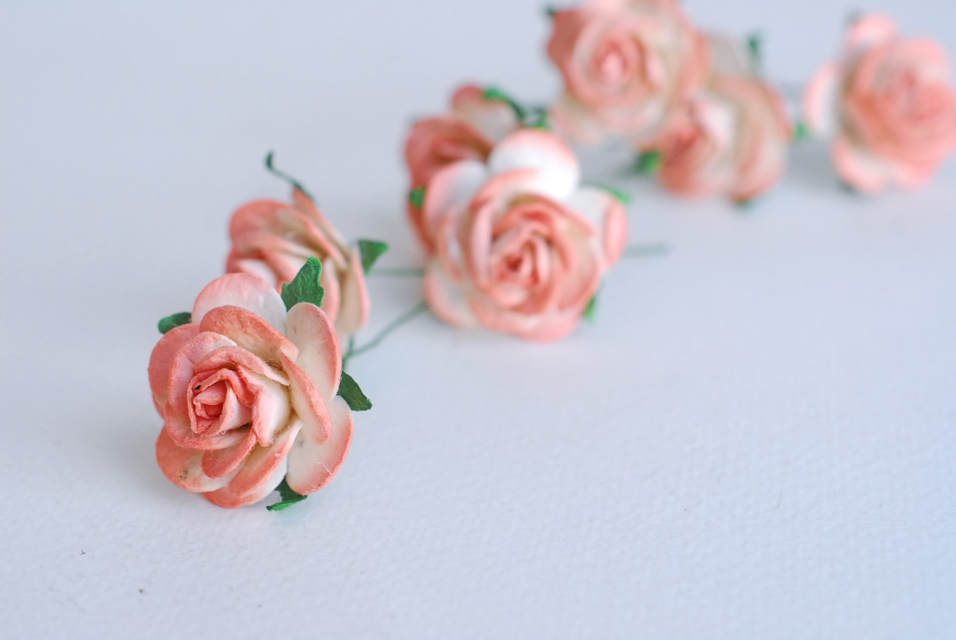 ดอกไม้กระดาษสา ดอกไม้กุหลาบกระดาษ ราคาส่ง, ดอกกุหลาบจิ๋ว ดอกกุหลาบกระดาษสา ดอกไม้ประดิษฐ์ สำหรับตกแต่ง หรืองานแต่งงาน สีpeachปัดขาวขนาด 2.5 cm. จำนวน 50 ดอก