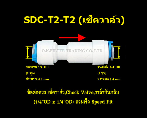 ข้อต่อตรง เช็ควาล์ว,Check valve,วาล์วกันกลับ (1/4OD x 1/4OD) สวมเร็ว Speed Fit