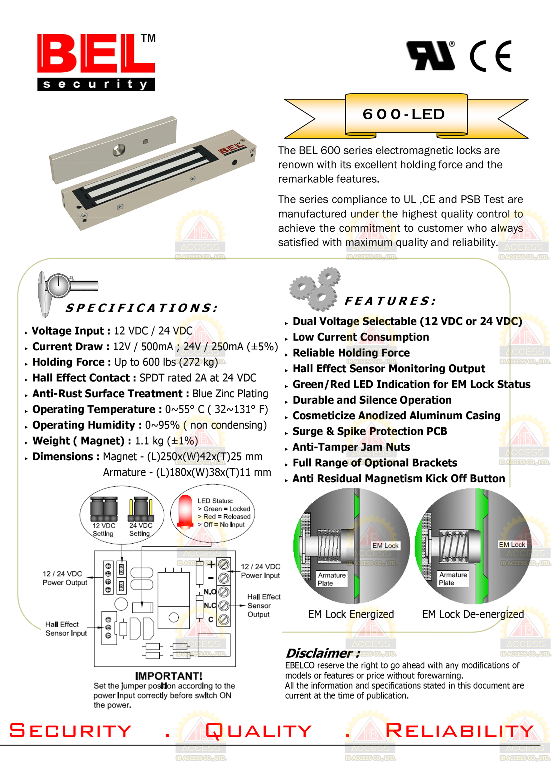 Magnetic Lock 600 lbs. ยี่ห้อ BEL รุ่น 600LED พร้อม LZ Bracket