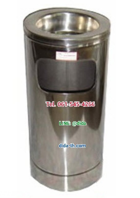 ถังขยะสแตนเลส พร้อมที่เขี่ยบุหรี่ ฝาปั๊ม 10"