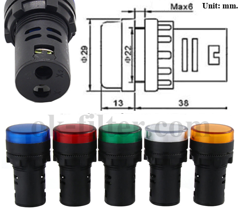 หลอดไฟ Pilot Indicator Lamp LED 220VAC สีน้ำเงิน