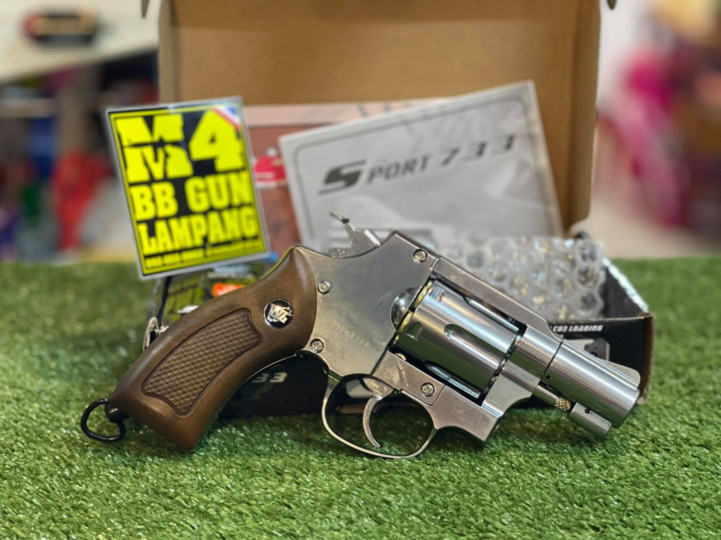 Wingun 733 2 นิ้ว ปืนลูกโม่ Co2 – สีเงินด้ามลายไม้