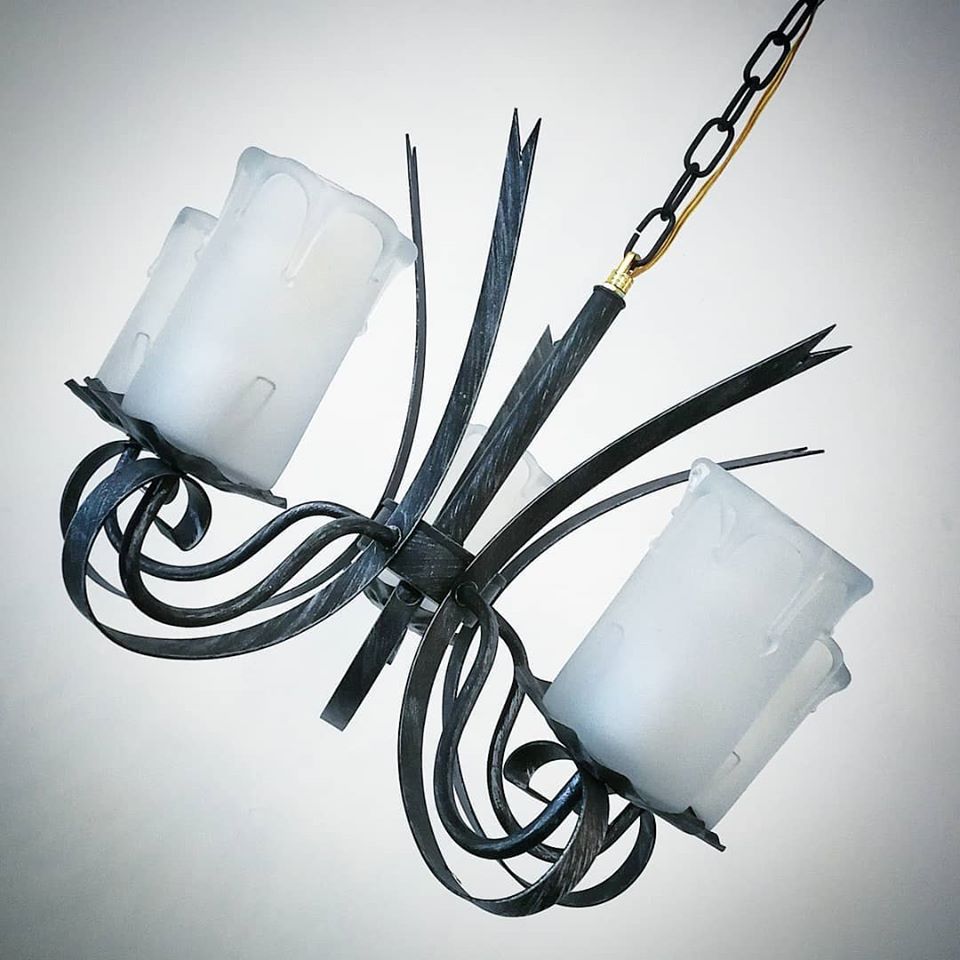 โคมไฟระย้า 8001/5 เหล็กดัดแก้วทรงเทียนวินเทจ