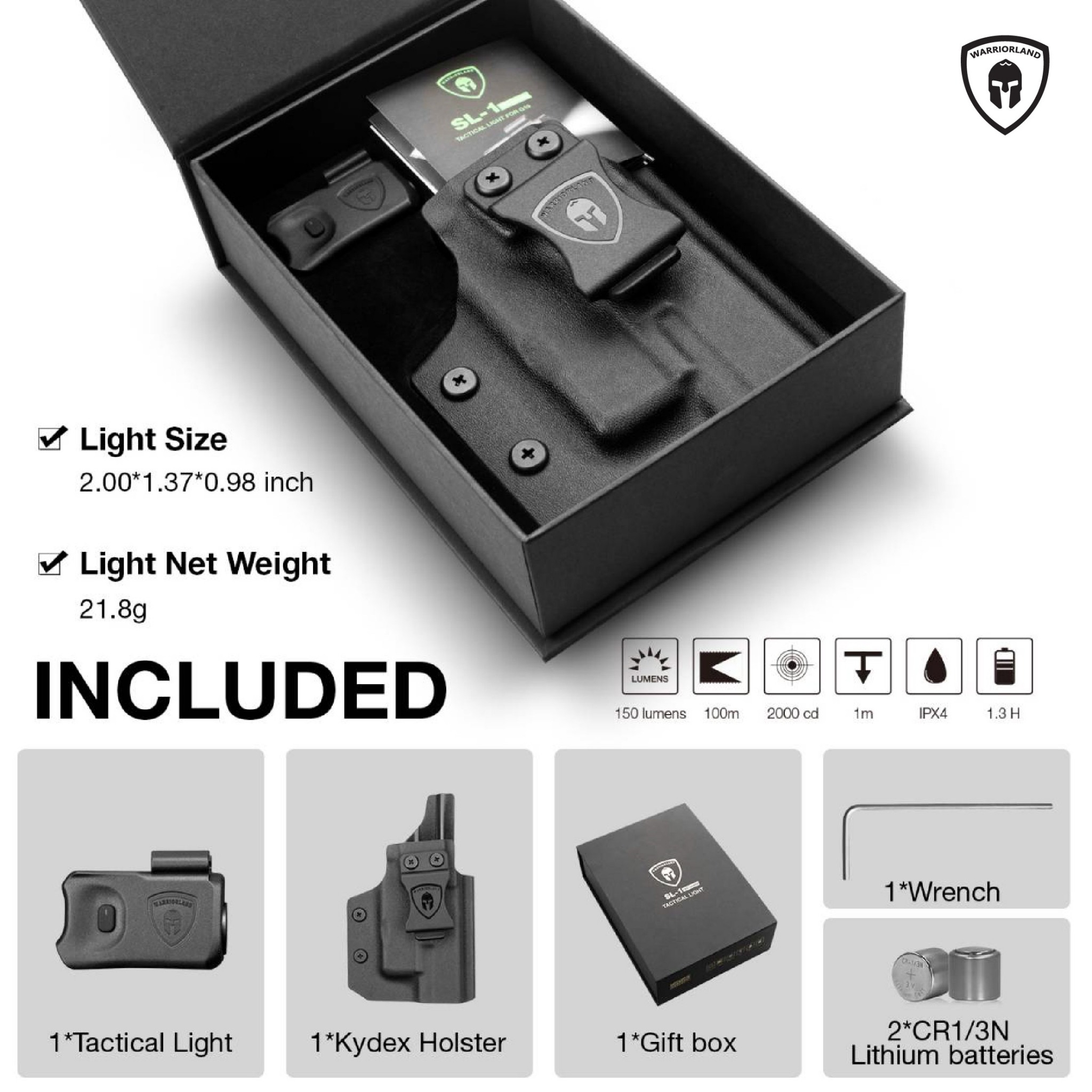 ไฟฉาย Warriorland SL-1 + ซองพกใน Kydex Glock 17/19/21/22 (Gen 3-5) & Glock 23/32 (Gen 4) (K2460)
