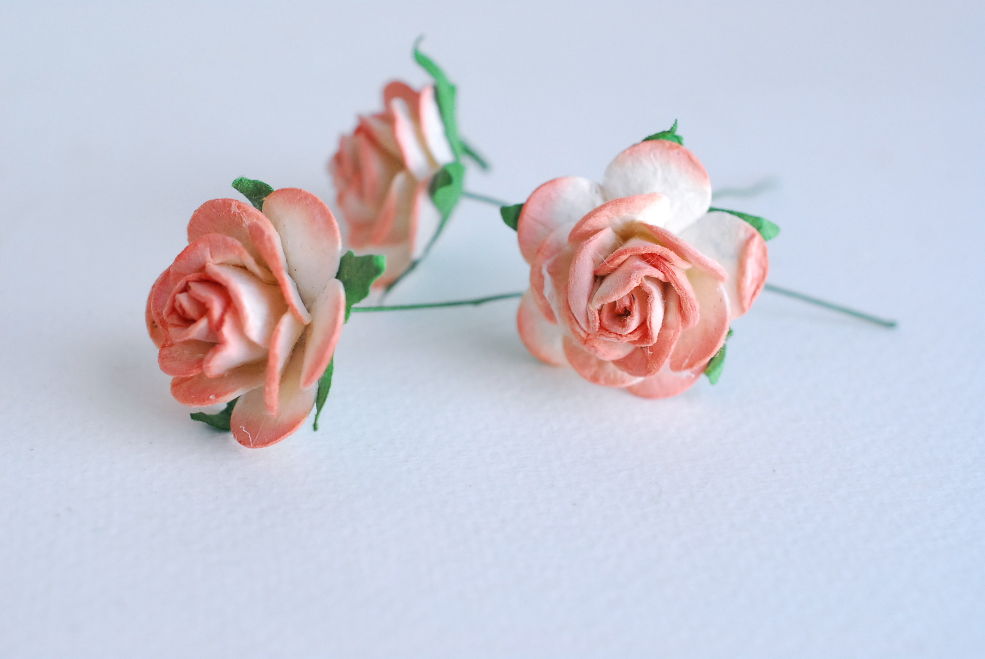 ดอกไม้กระดาษสา ดอกไม้กุหลาบกระดาษ ราคาส่ง, ดอกกุหลาบจิ๋ว ดอกกุหลาบกระดาษสา ดอกไม้ประดิษฐ์ สำหรับตกแต่ง หรืองานแต่งงาน สีpeachปัดขาวขนาด 2.5 cm. จำนวน 50 ดอก