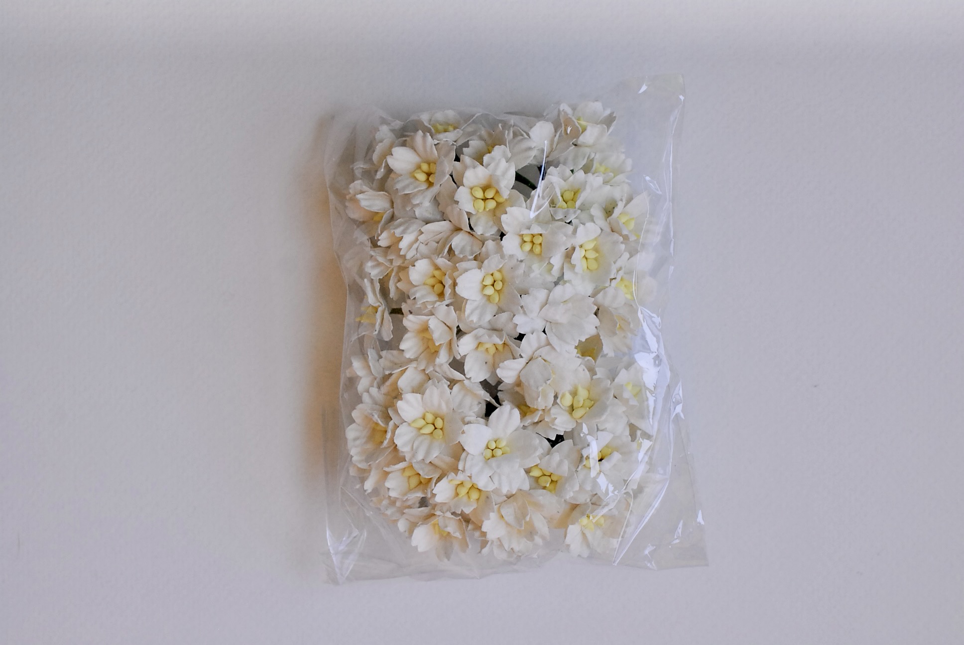 ดอกไม้กระดาษสา ดอกซากุระกระดาษ ขนาดเล็ก ดอกไม้กระดาษสาราคาส่ง ดอกไม้กระดาษสำหรับตกแต่งของชำร่วย งานแต่งงาน ทำช่อดอกไม้ติดอกเจ้าบ่าว ข้อมือดอกไม้เจ้าสาว ขนาด2.0 cm. 50 ดอก สี ofwhite Paper flowers supplies: DIY wedding tools small Cherry blossom (Sakura)