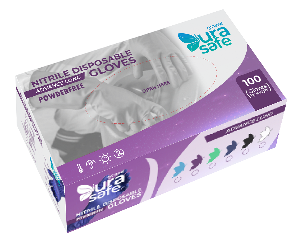 [ยกลัง 10 กล่อง] ถุงมือไนไตรข้อยาว ไม่มีแป้ง 12 นิ้ว หนา 5 มิล หนัก 7.5 กรัม (100ชิ้น/กล่อง) แบรนด์ ดูราเซฟ แอดวานซ์