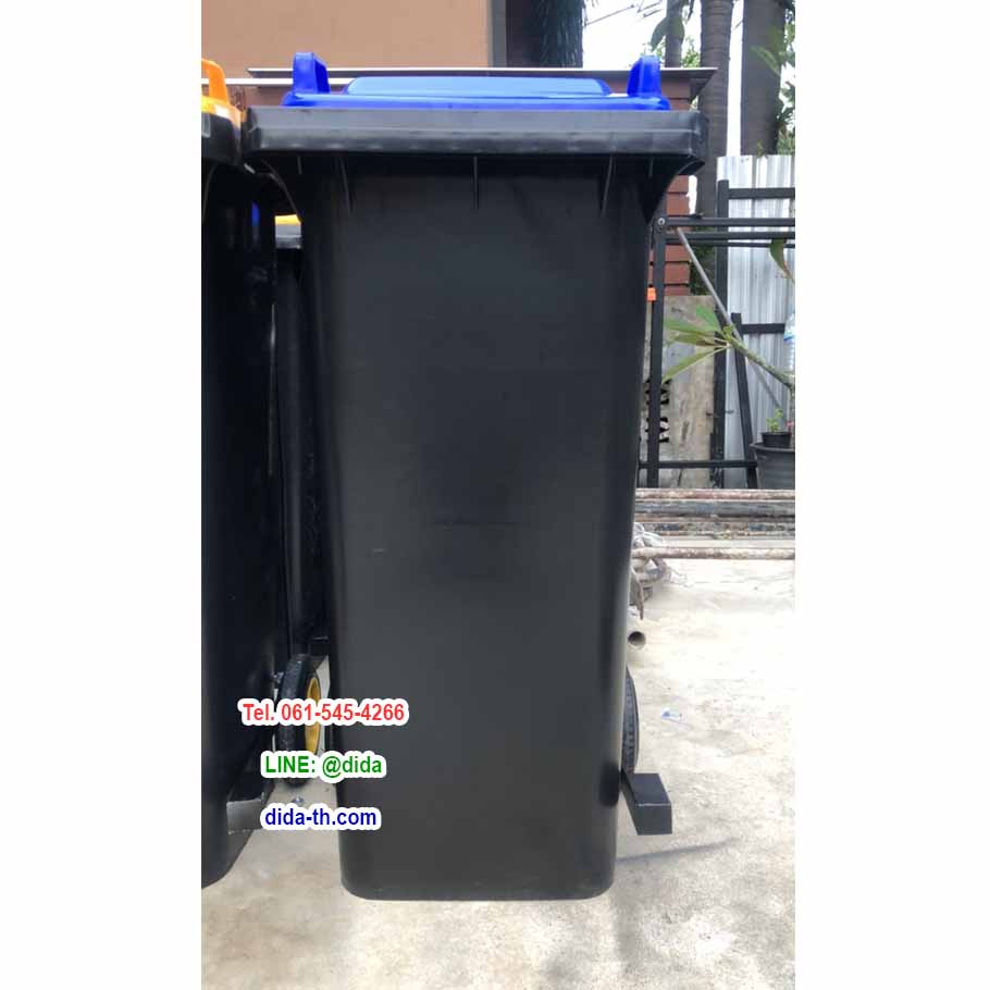 ถังขยะเท้าเหยียบ ถังขยะสีดำ ฝาสี พร้อมล้อเข็น 120 ลิตร ฝาเรียบ