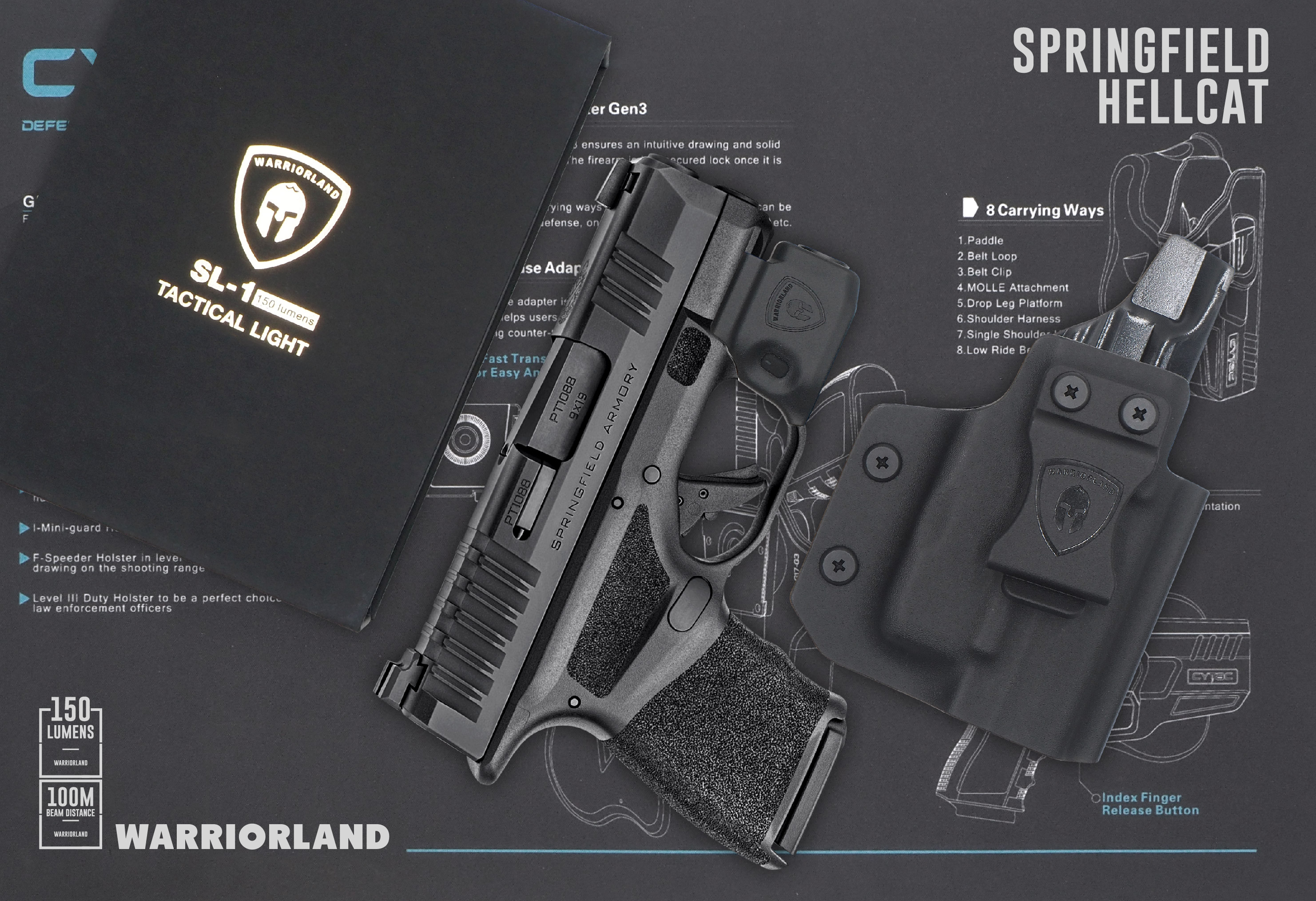 ไฟฉาย Warriorland SL-1 + ซองพกใน Kydex Glock 17/19/21/22 (Gen 3-5) & Glock 23/32 (Gen 4) (K2460)