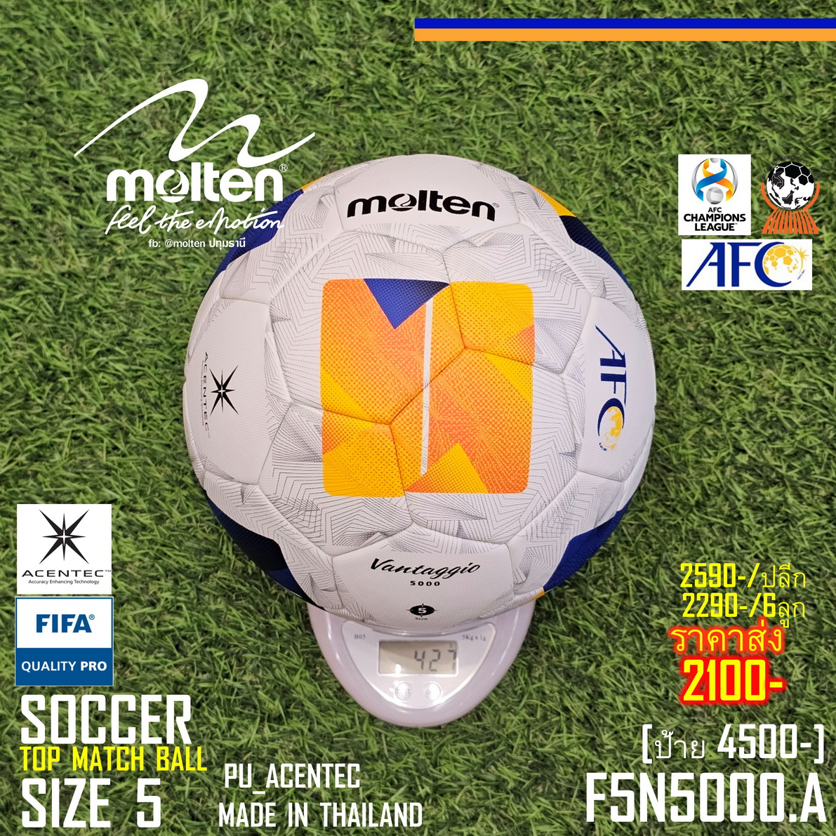 molten F5N5000-A AFC FIFA PRO PU Sz5 Top Match Ball