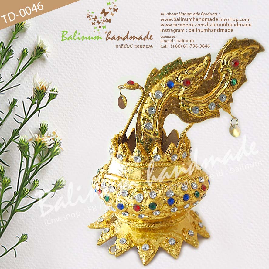 (สามารถใช้ได้ทั้งผู้ใหญ่และเด็ก) เครื่องประดับศรีษะ (เกี้ยว, ชฎา) หุ้มทองคำแท้ 100% งานแฮนด์เมด ประดับพลอยสี ทอง (Gold)