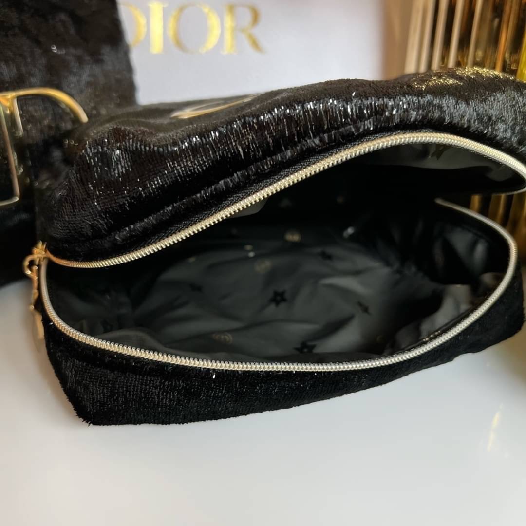 กระเป๋าเครื่องสำอาง Dior Cosmetic Pouch Bag ทรงสี่เหลี่ยมหมอน เลื่อมขาว / เลื่อมดำ