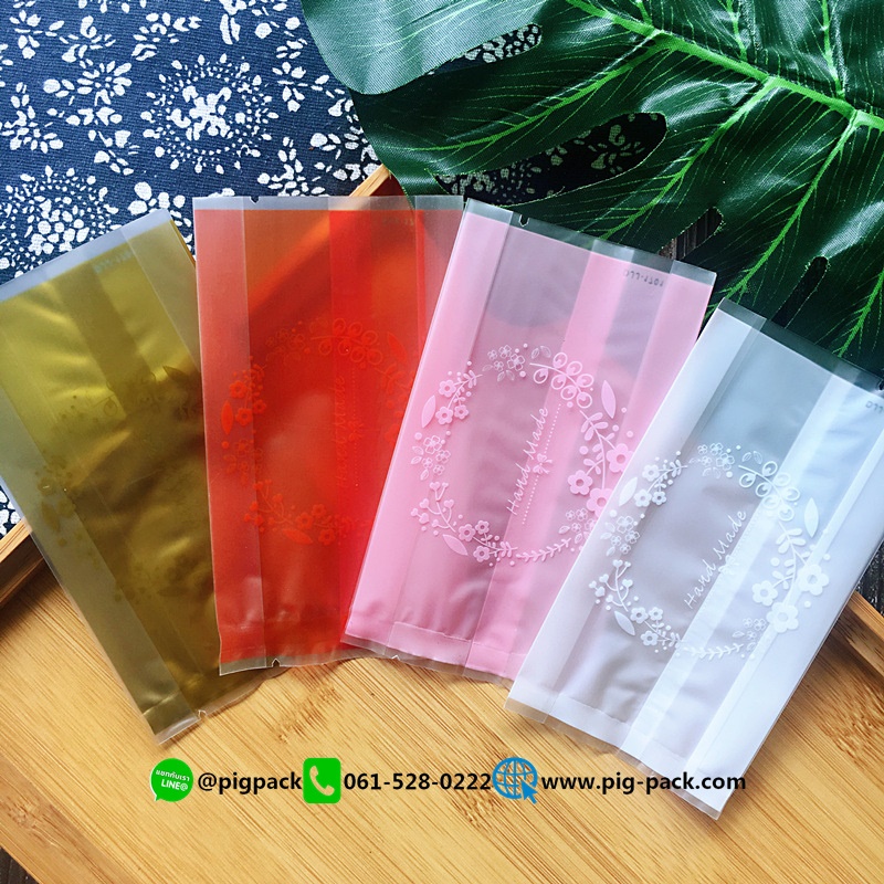 ถุงซองพลาสติกขุ่นขยายข้างพื้นหลังสีขาวลายดอกไม้ Handmade แพ็ค100ชิ้น