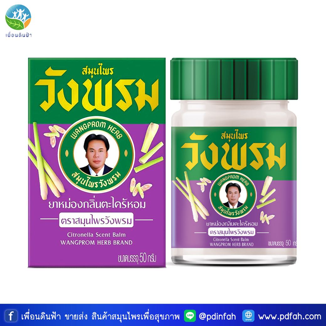C15 วังพรม ยาหม่องกลิ่นตะไคร้หอม สูตรเย็น 50g. WANGPROM Citronella Scent Herb Balm (ยาหม่องวังพรม)