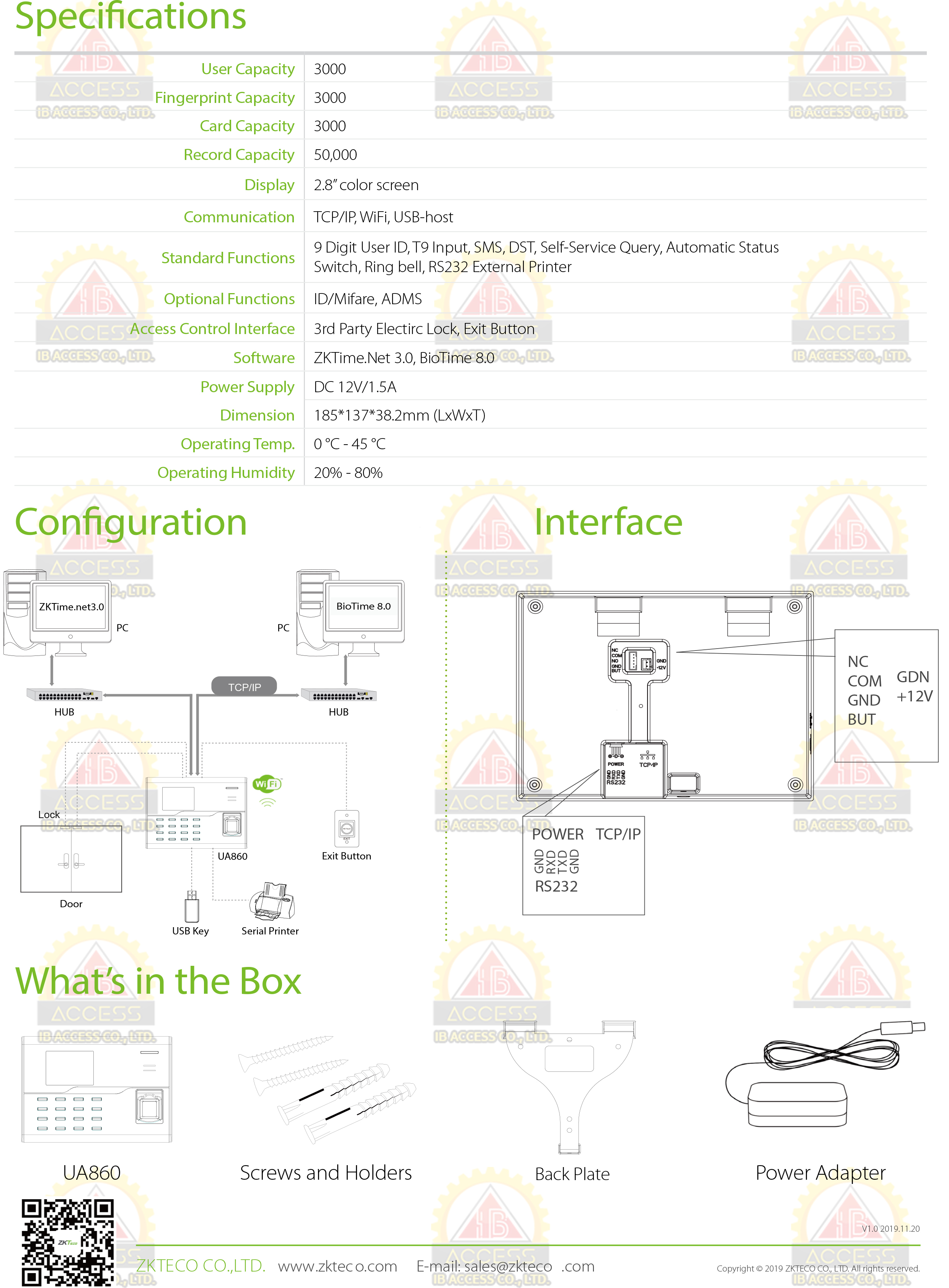 เครื่องสแกนลายนิ้วมือ ZKTeco รุ่น UA860 รองรับระบบ Access Control