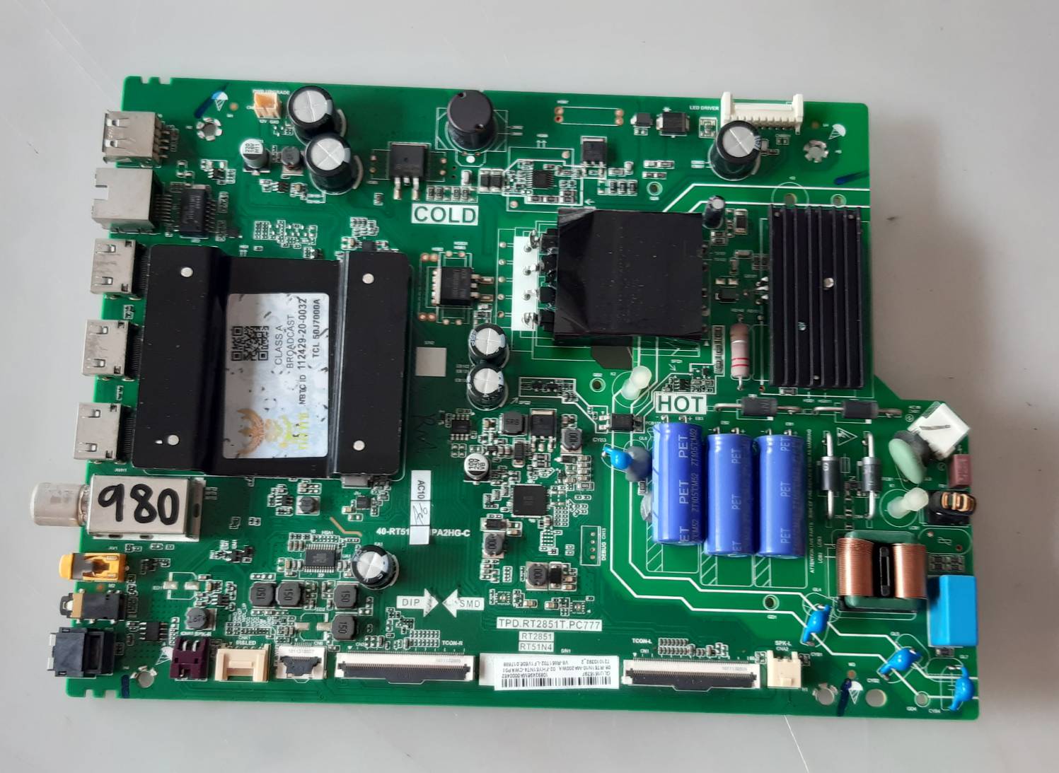 อันที่ 980 TCL 50J7000A ซีสเตร็ม TPD.RT2851TPC777 ดีเทสแส้ว