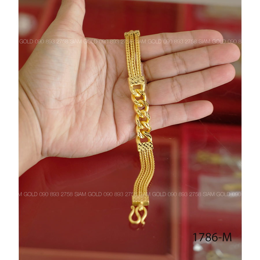(M) สร้อยข้อมือสี่เสาคั่นเลสตัดจิก 3 บ. 7 นิ้ว
