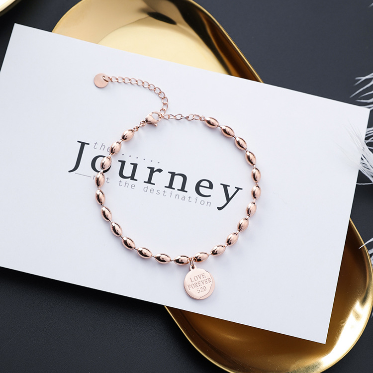 สร้อยข้อมือแฟชั่นสไตล์เกาหลี pink gold พร้อมจี้วงกลมสลัก better word สุดคลาสสิค