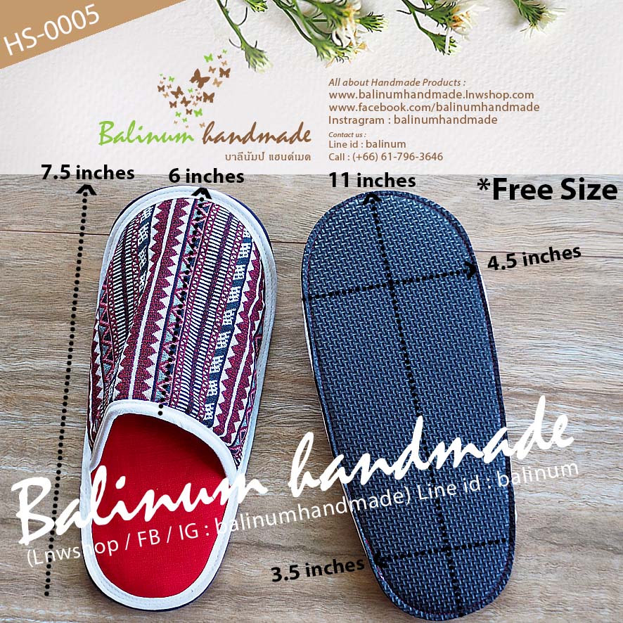 Slipper Handmade รองเท้าสลิปเปอร์ รองเท้าใส่ในบ้าน งานแฮนด์เมด เนื้อผ้าฝ้ายพิมพ์ลาย งานตัดเย็บดี เนื้อนุ่มใส่สบาย เป็น Free size ใส่ได้ทั้งผู้หญิงและผู้ชาย (เนื่องจากเป็นงานแฮนด์เมด ลายผ้าจะมีแบบมาไม่ซ้ำกันนะคะ) แดง (Red)