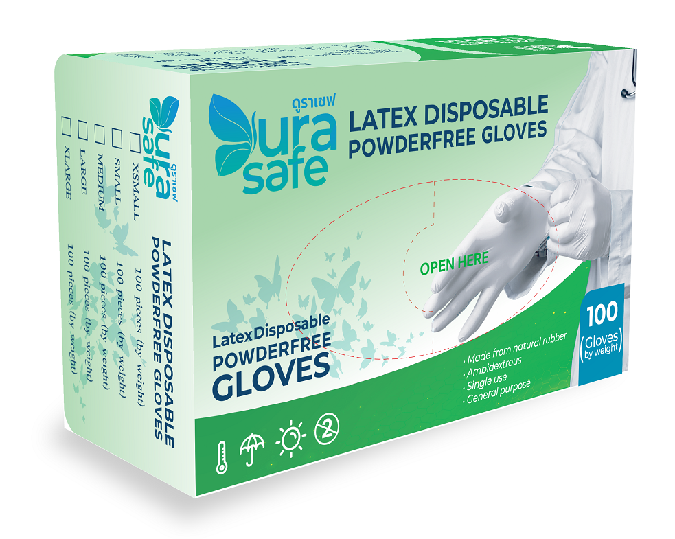 [ยกลัง 10 กล่อง] LPF55 ถุงมือยางธรรมชาติ สีขาวนวล แบบไม่มีแป้ง ยาว 9 นิ้ว หนา 4 มิล หนัก 5.5 กรัม แบรนด์ ดูราเซฟ