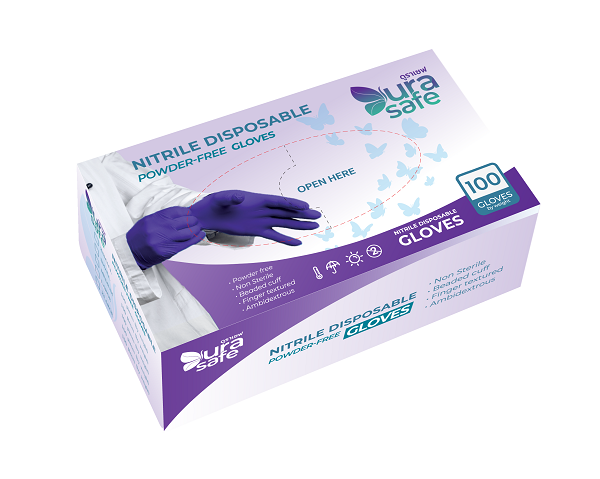 [ยกลัง 10กล่อง] SKB35 ถุงมือไนไตร สีม่วงกำมะหยี่ ไม่มีแป้ง หนา 3 มิล ยาว 9 นิ้ว หนัก 3.5กรัม แบรนด์ ดูราเซฟ