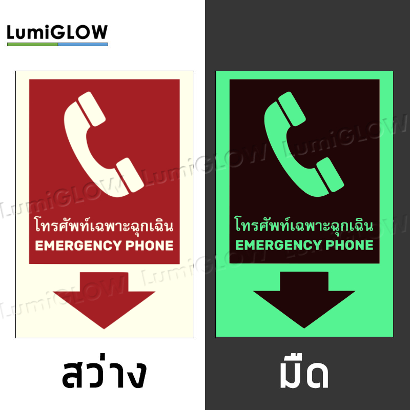 (FIRE01-C) ป้ายโทรศัพท์ฉุกเฉินเรืองแสง LumiGLOW 20 x 30 cm (เกรดญี่ปุ่น) ผ่านมาตรฐาน DIN-67510 class C