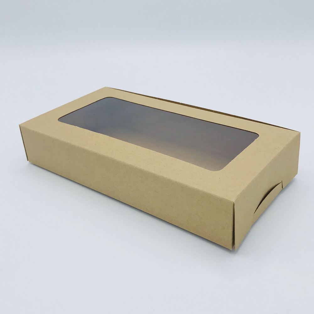 กล่องกระดาษทรงสี่เหลี่ยมผืนผ้าสีวอลนัท-บราวน์ โชว์หน้าสินค้า ขนาด 22x12x4 cm. 50 ชิ้น รหัสสินค้า: 005664
