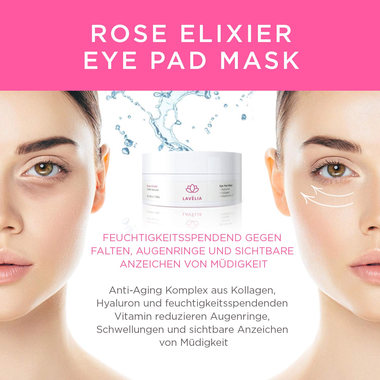 Lavelia Beauty Rose Elixir Eye Pads 30 pairs บำรุงรอบดวงตา (นำเข้าจากประเทศเยอรมัน) 0 กก.