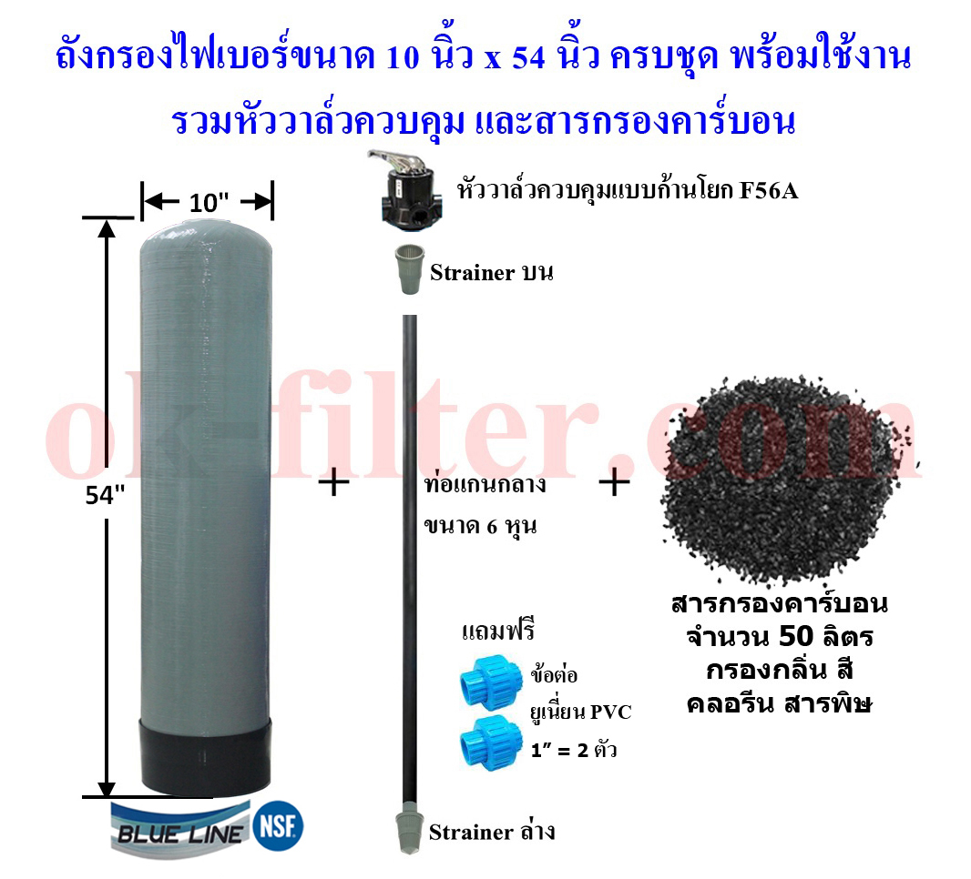 ชุดถังไฟเบอร์ กรองกลิ่น สี คลอรีน 10"x54" พร้อมอุปกรณ์ครบชุด (รวมค่าขนส่ง)
