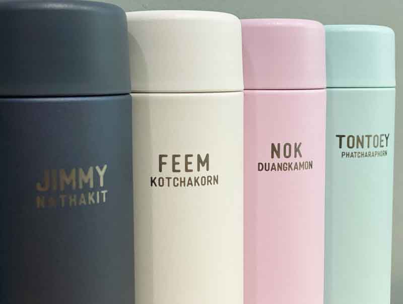 สลักชื่อ สลักข้อความ สลักรูป เลเซอร์ชื่อ เลเซอร์ข้อความ เลเซอร์รูป บนกระบอกน้ำ