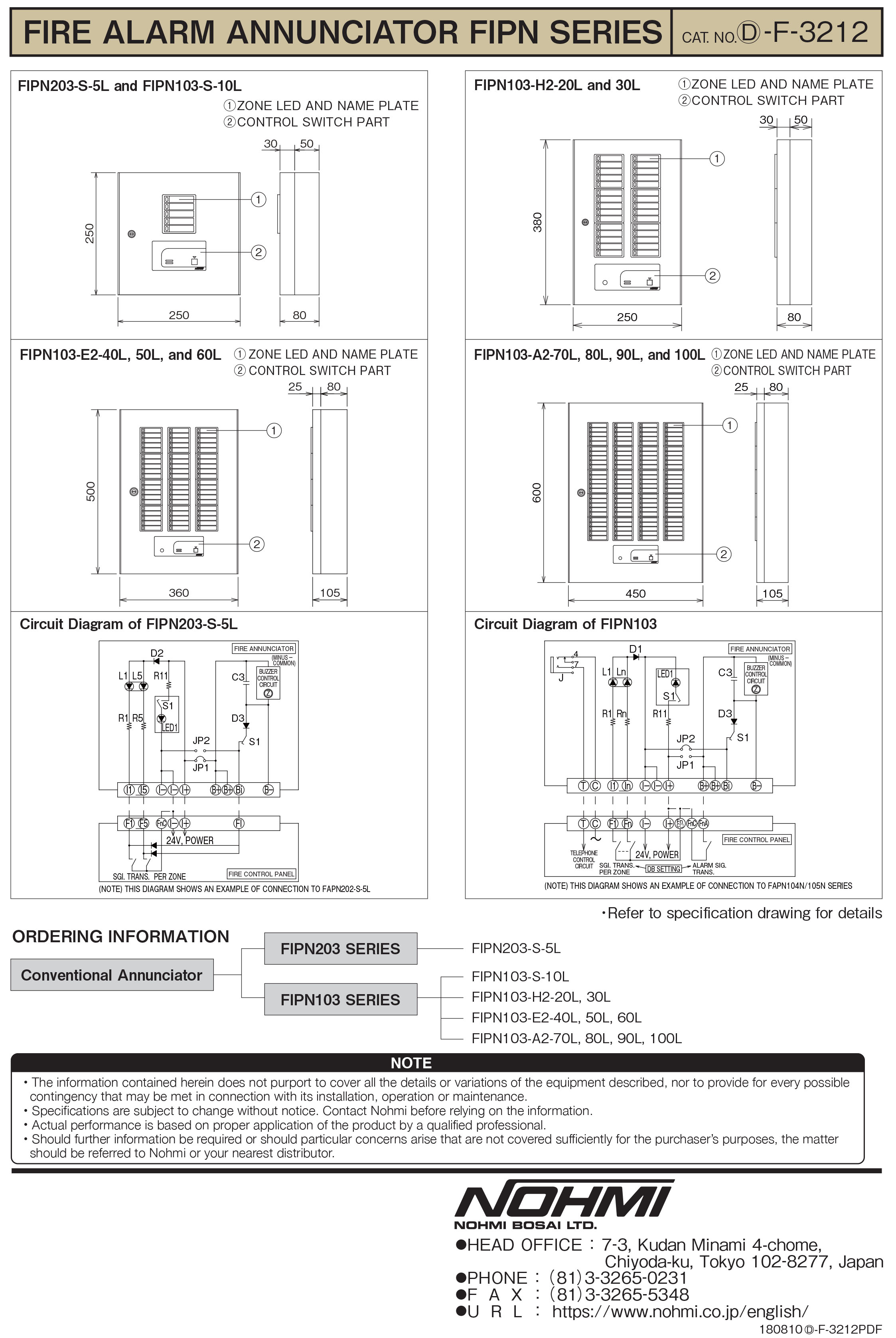 "NOHMI" Model FIPN103-H2-20L Fire Alarm Annunciator ,Wall Type