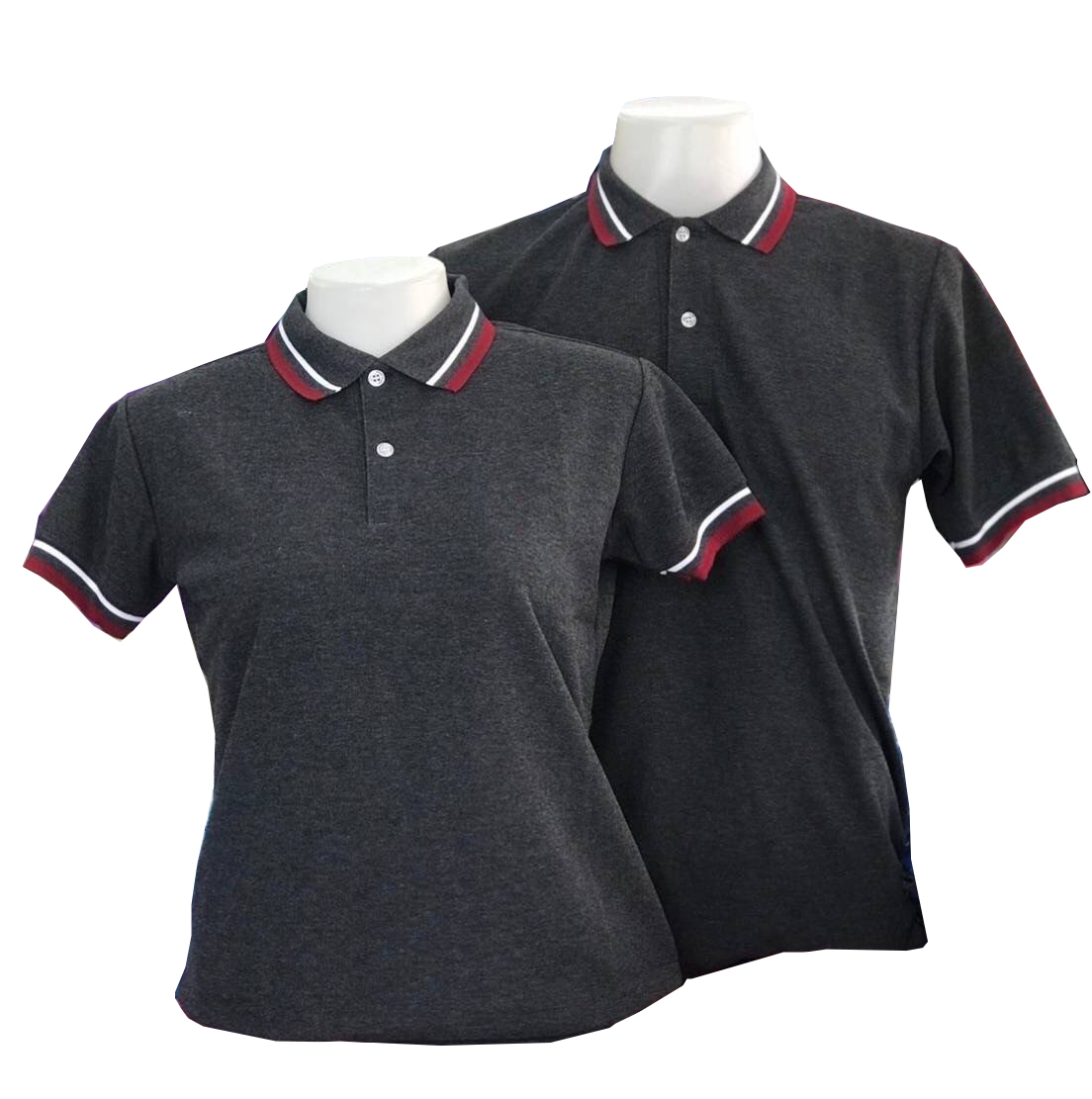 เสื้อโปโลสีเทาเข้ม ปกสีเทาเข้มขลิบสีขาว สีแดงเลือดหมู ราคาส่ง 3 ตัวขึ้นไป