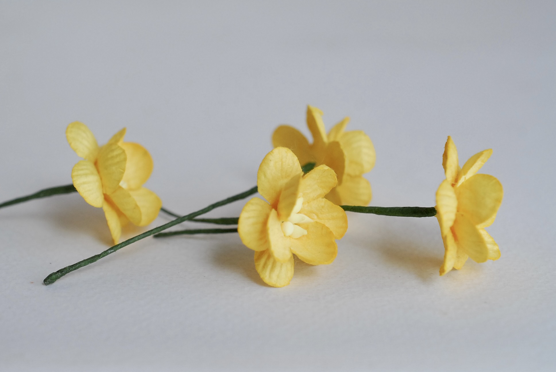 ดอกไม้กระดาษสา ดอกซากุระกระดาษ ขนาดเล็ก ดอกไม้กระดาษสาราคาส่ง ดอกไม้กระดาษสำหรับตกแต่งของชำร่วย งานแต่งงาน ทำช่อดอกไม้ติดอกเจ้าบ่าว ข้อมือดอกไม้เจ้าสาว ขนาด2.0 cm. 50 ดอก สีเหลืองกลาง Paper flowers supplies: DIY wedding tools small Cherry blossom (Sakura)