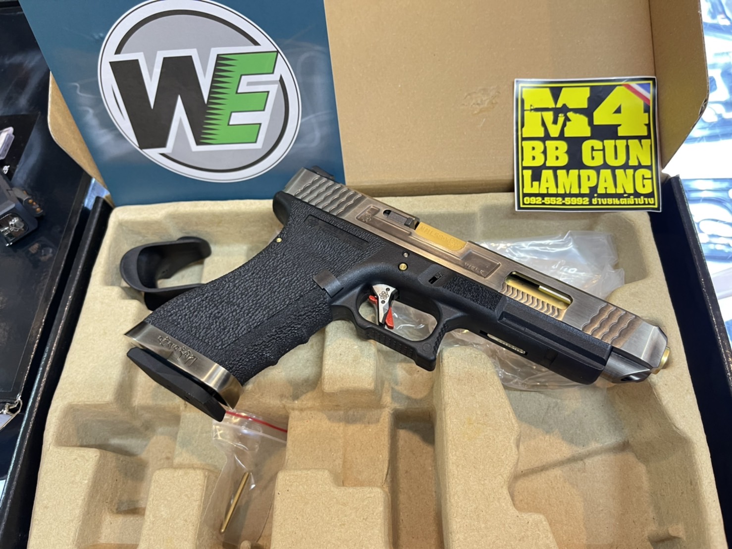 WE - Glock 34 G-Force T1 เฟรมดำ สไลด์เงิน ท่อทอง
