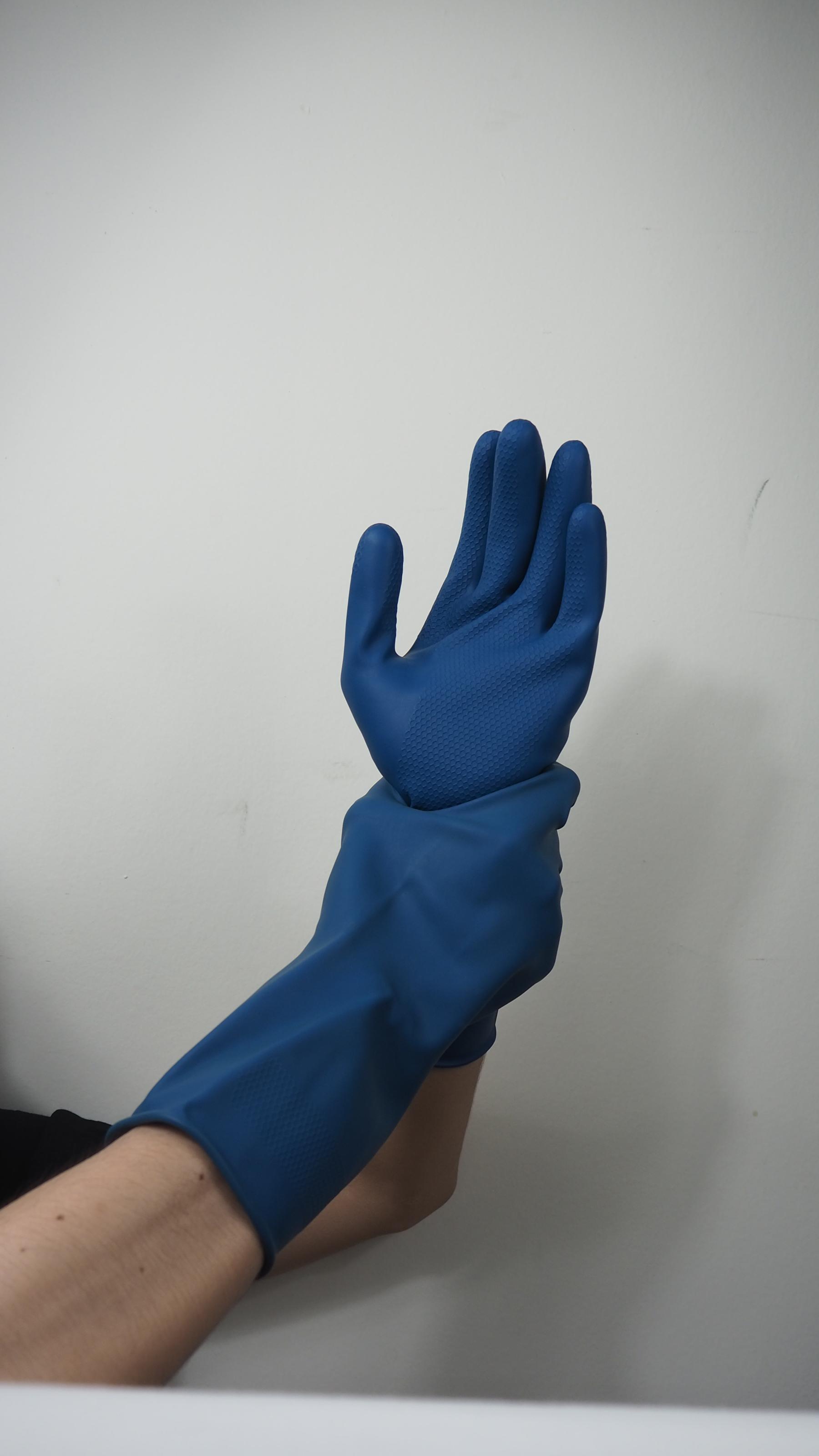 [ยกโหล 12 คู่] HHG04 ถุงมือแม่บ้าน ยาว 12 นิ้ว บรรจุ ฝ่ามือหยาบแบบรังผึ้ง มีซับใน