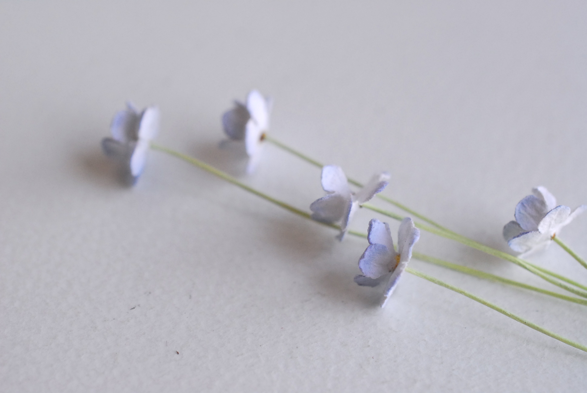 ดอกไม้กระดาษสา ดอกไม้กระดาษสาราคาส่ง ดอกไม้กระดาษสำหรับตกแต่ง งานแต่งงาน หรือติดของชำร่วย ดอก creeping lady 100 ดอก ขนาด 0.8 cm. สีฟ้าตุ่นปัดขาว Small Paper Flower with stem, , 100 pcs., size 0.8 cm., creeping flowers 2 layers, pale blue brush color.