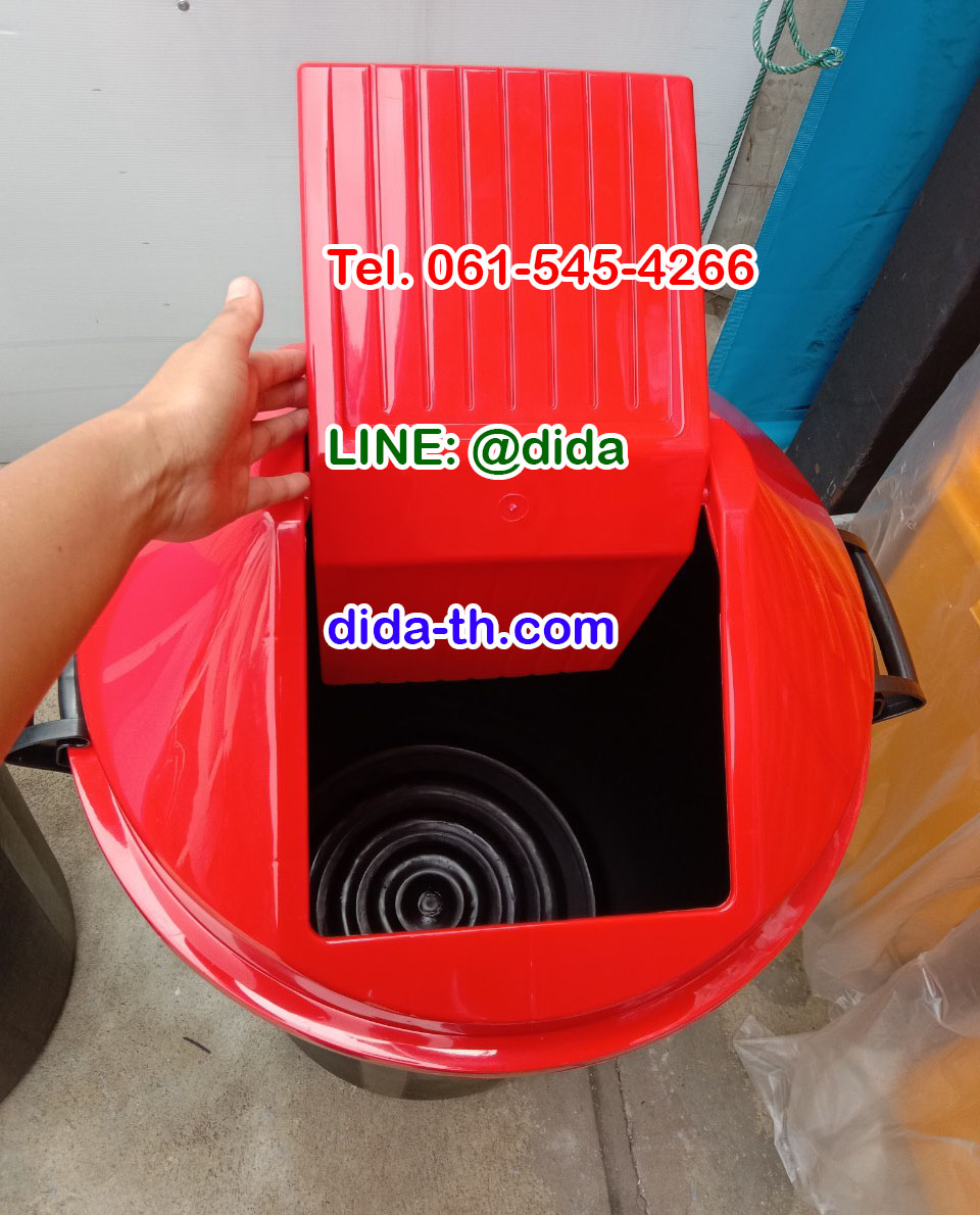 ถังขยะแยกประเภท ทรงกลม สีดำ ฝาสี 112 ลิตร