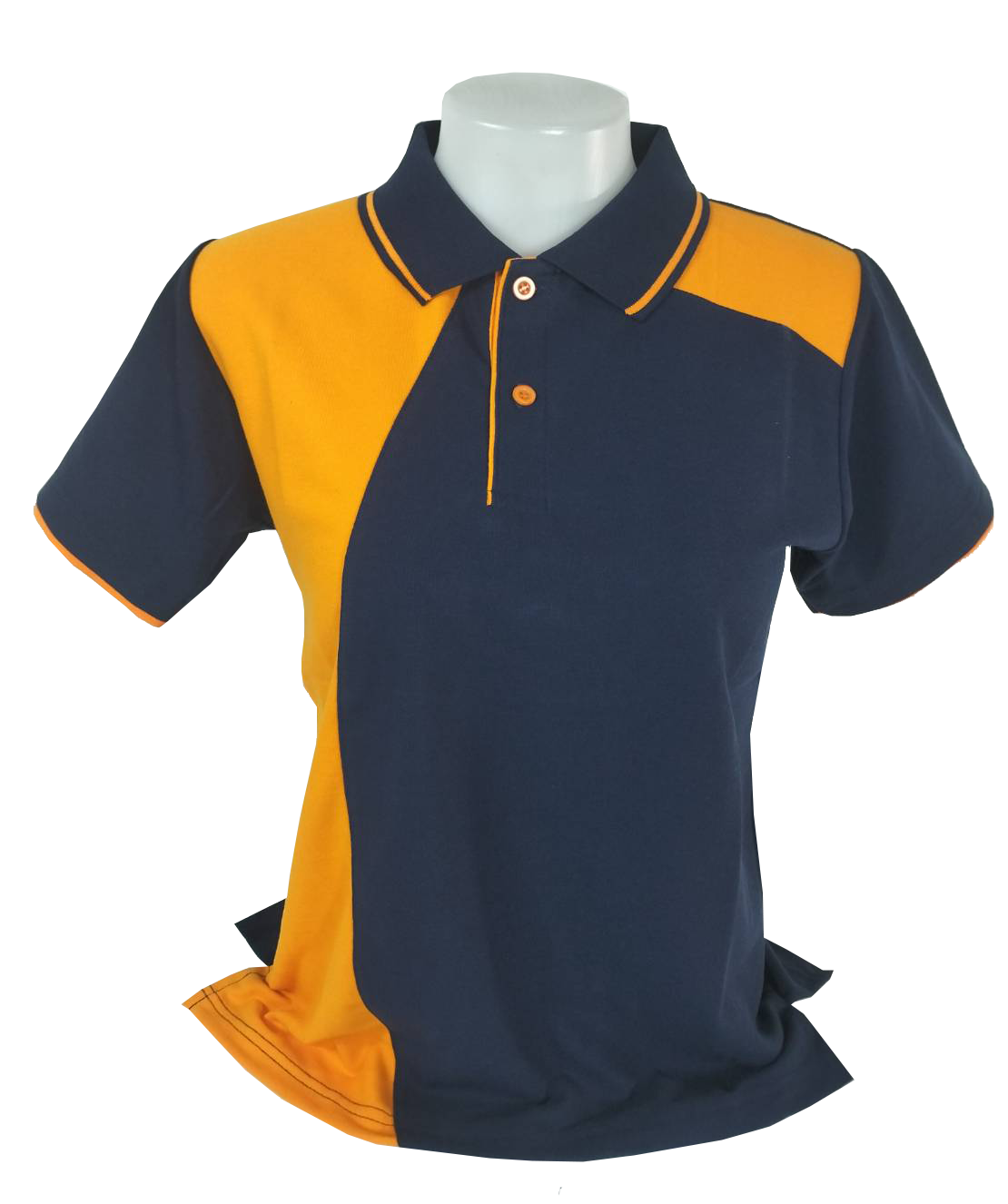 เสื้อโปโลทีซี สีน้ำเงินกรมเข้ม แต่งแบบด้วยสีส้ม ระบายความร้อนดีเยี่ยม