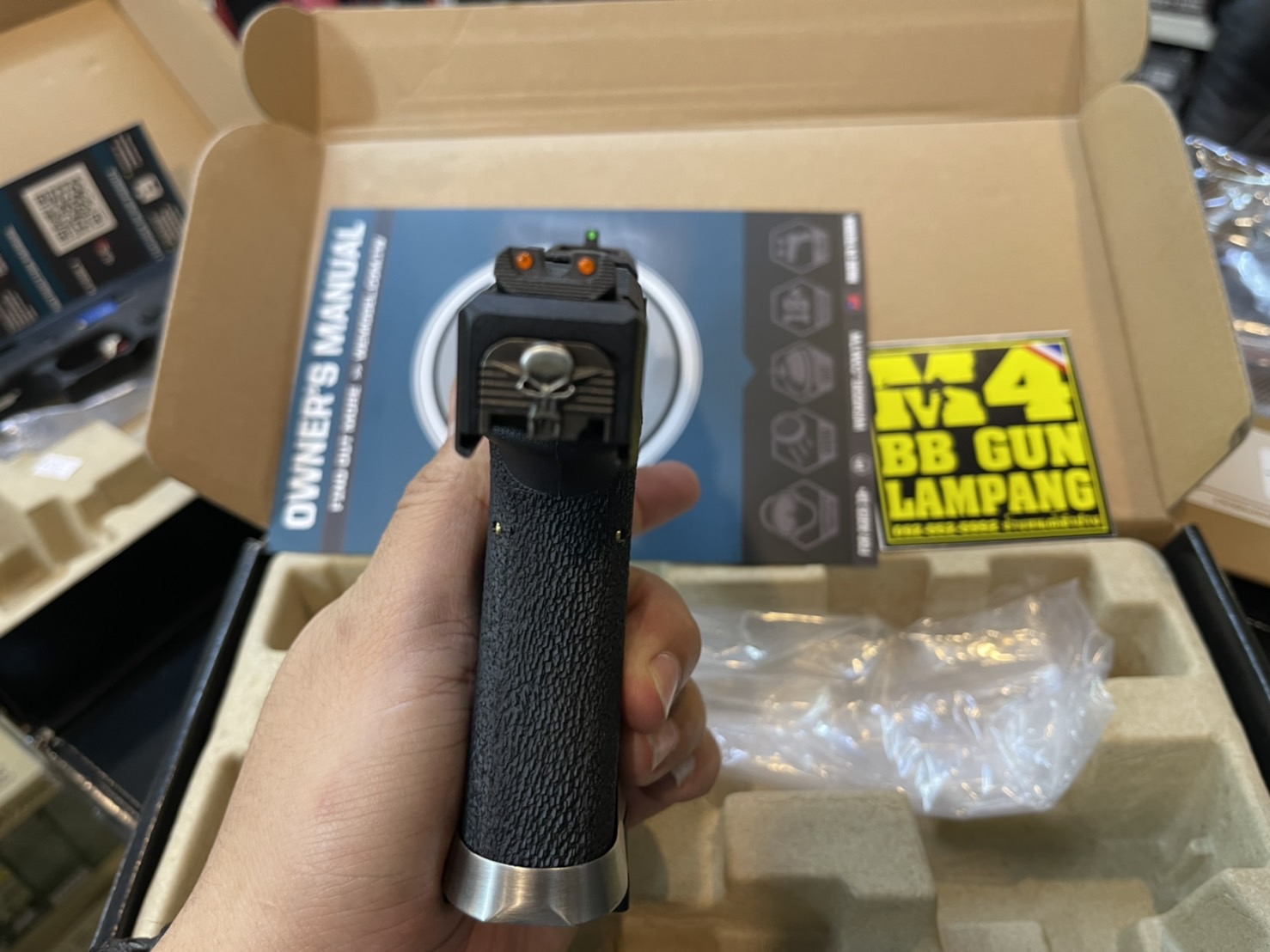 WE Glock19 G-Force Custom – เฟรมดำ สไลด์ดำ ลำกล้องทอง