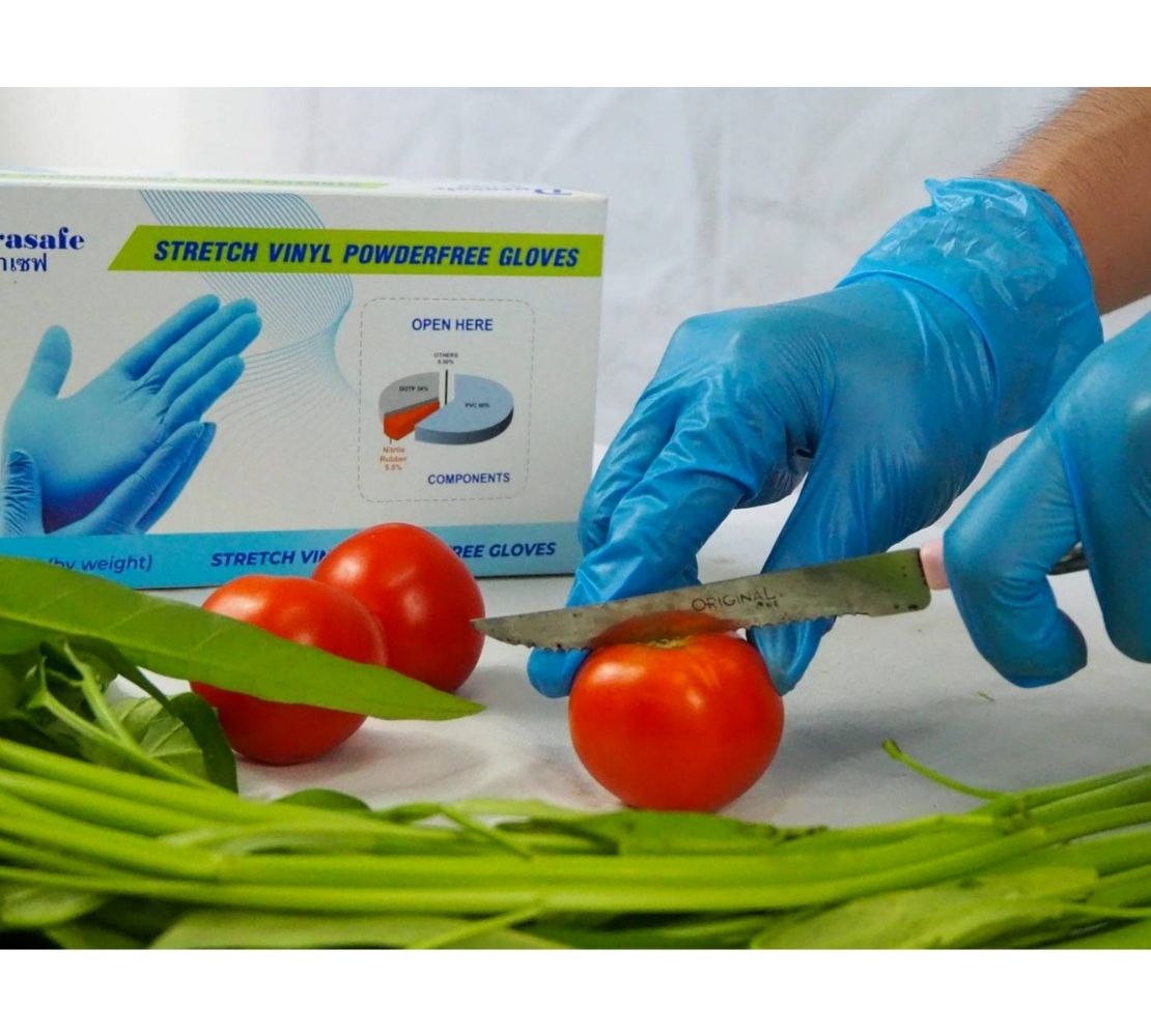 [ยกลัง 10 กล่อง] VBL50 ถุงมือไวนิลผสมไนไตร สีฟ้า ไม่มีแป้ง ยาว 9 นิ้ว หนา 4 มิล หนัก 5 กรัม (100ชิ้น/กล่อง) แบรนด์ ดุราเซฟ