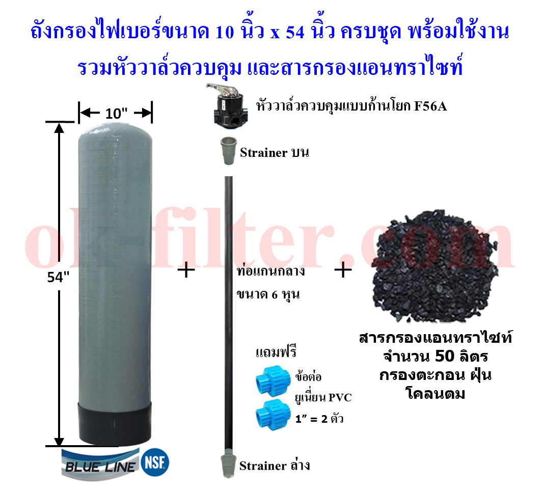 ชุดถังไฟเบอร์ กรองตะกอน 10"x54" พร้อมอุปกรณ์ครบชุด (รวมค่าขนส่ง)