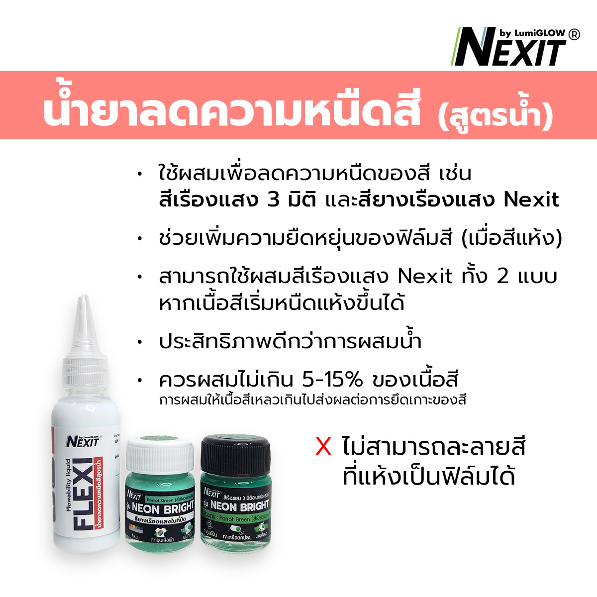Nexit น้ำยาลดความหนืดสี Flexi (สำหรับสีสูตรน้ำ) เพิ่มความยืดหยุ่นของฟิล์มสี