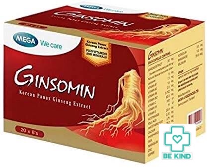 โสมสกัด Mega Ginsomin 20x8 caps. เมก้า จินโซมิน 20x8 แคปซูล.
