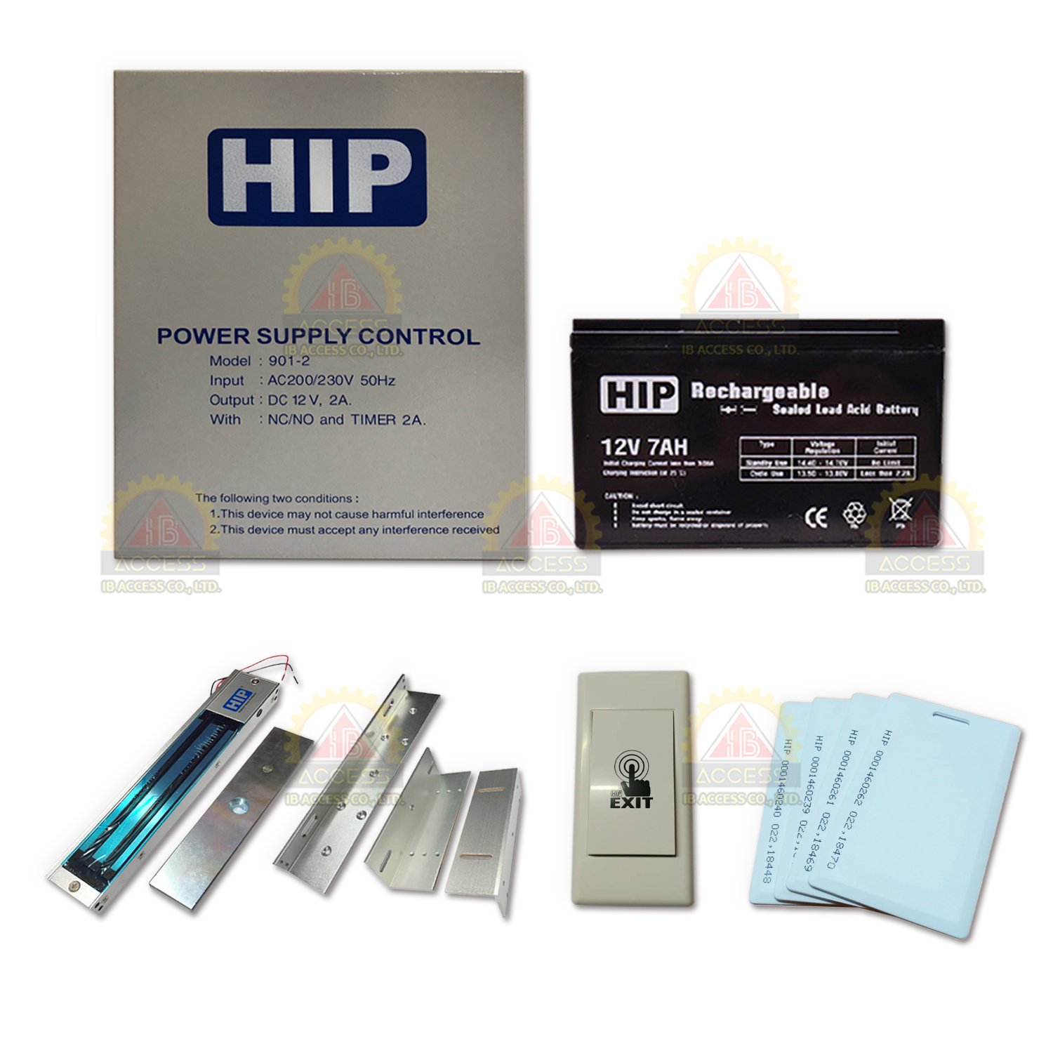 ชุดอุปกรณ์ระบบ Access Control ยี่ห้อ HIP (901-2 + Magnetic Lock) สำหรับประตูกระจกขอบอลูมิเนียม , ประตูไม้ แบบผลักเข้าทางเดียว
