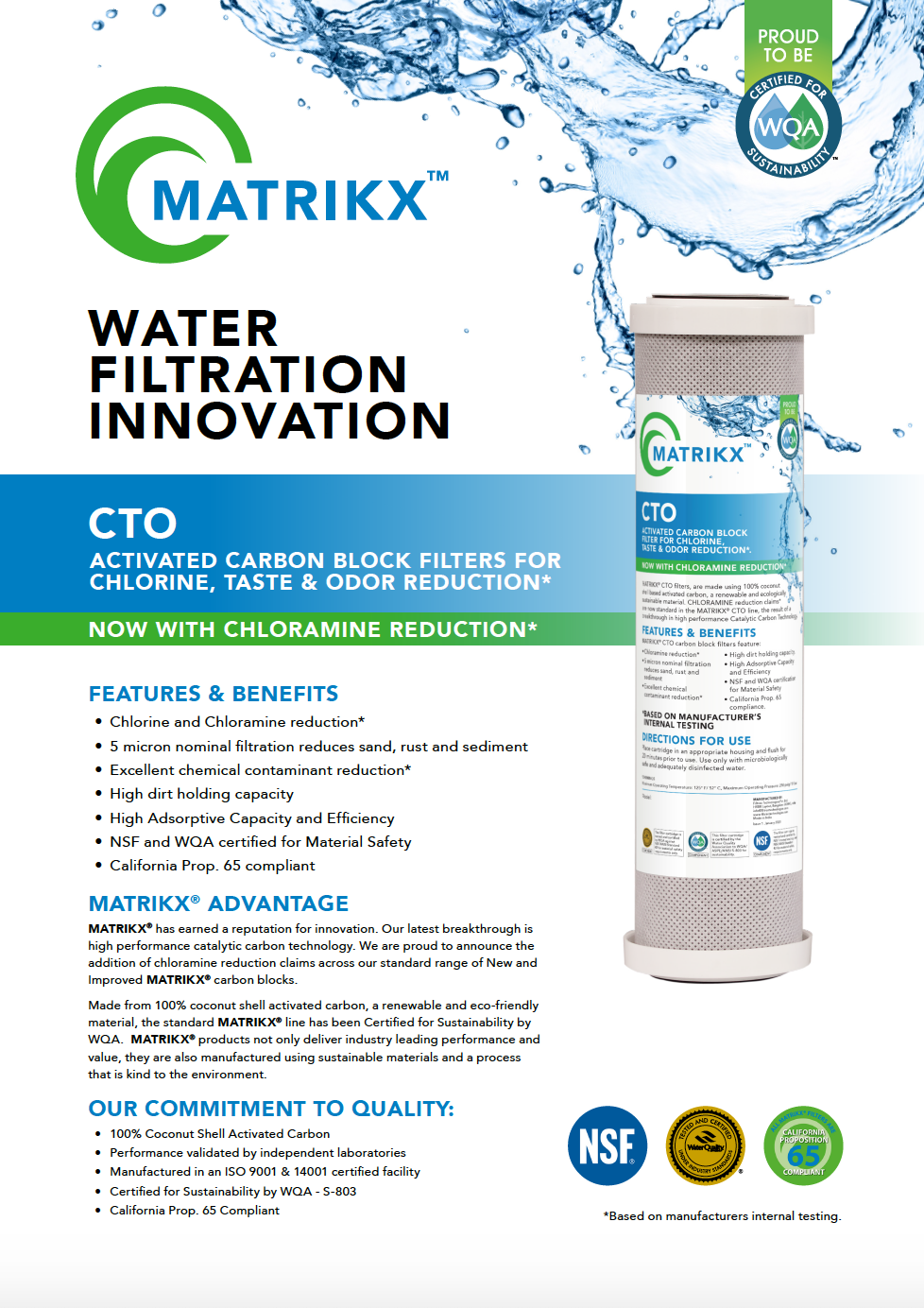 ไส้กรองน้ำ Carbon 10 นิ้ว x 2.5 นิ้ว 5 ไมครอน ถ่านกะลามะพร้าว Matrikx KX USA