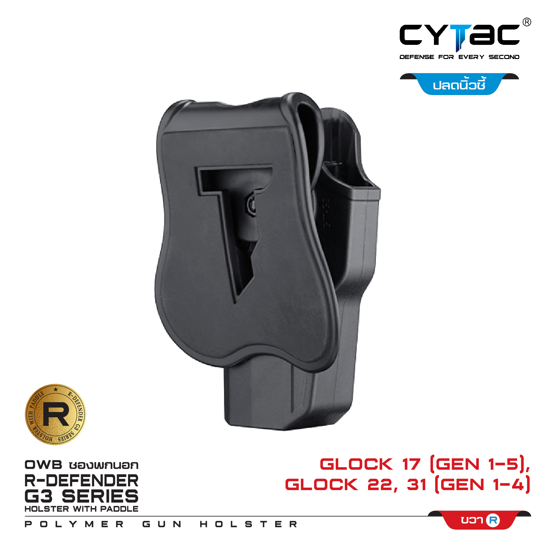 CYTAC ซองพกนอก ปลดล็อคนิ้วชี้ รุ่น GLOCK 17,22,31 (K0500)