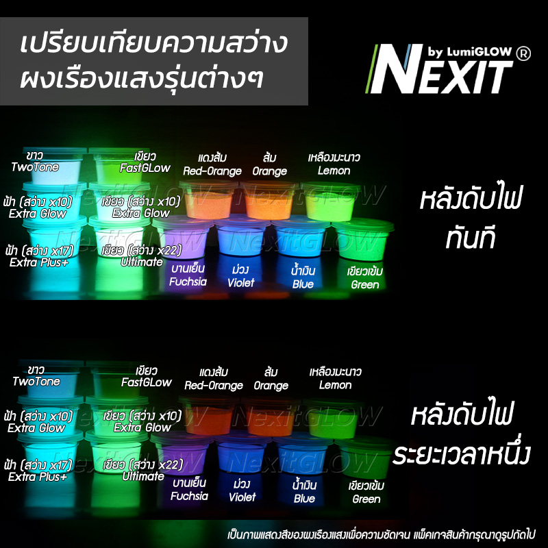 ⭐️ ผงเรืองแสง Nexit (5-25 กรัม) รวมทุกรุ่น Glow in the dark ผงเรืองแสงในที่มืด ผงพรายน้ำ