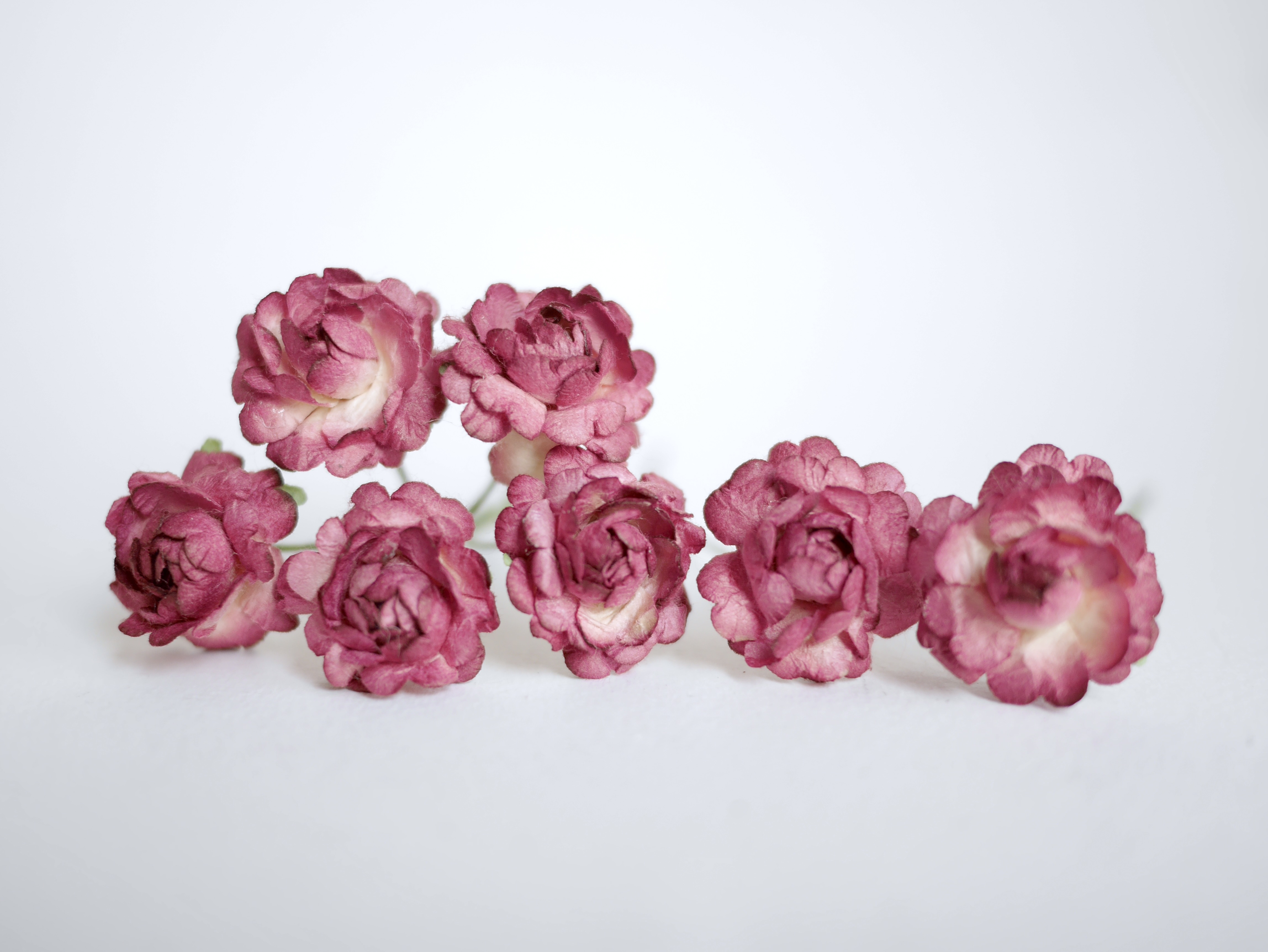 ดอกไม้กระดาษสา, ดอกไม้ตกแต่ง, ของชำร่วย, ดอกกุหลาบ สีเลือดหมู จำนวน 10 ดอก Paper flower, English peony Ranunculus roses 10 pcs., size 3 cm., burgundy color.